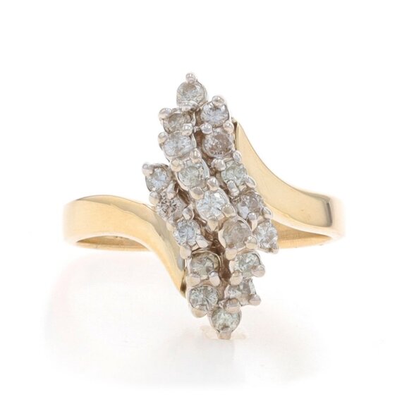 Yellow Gold Diamond Cluster Waterfall Bypass Ring - 10k Round Brilliant .50ctw